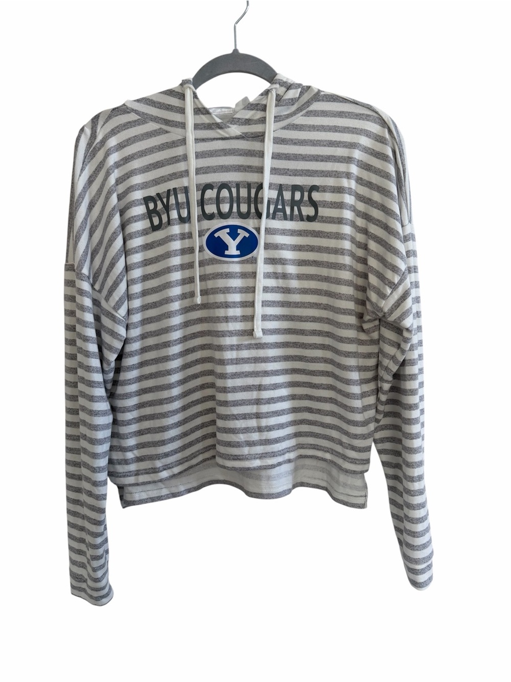 BYU Cougars Striped Hoodie Pullover in White & Gray - Picture 2 of 4
